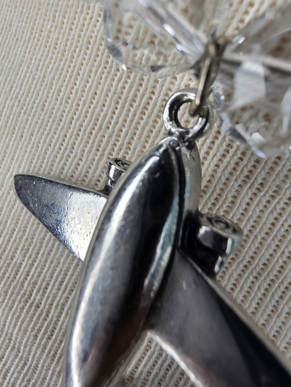 Silver Airplane Pendant Necklace with Clear Beads - Unisex Jewelry - Picture 10 of 14